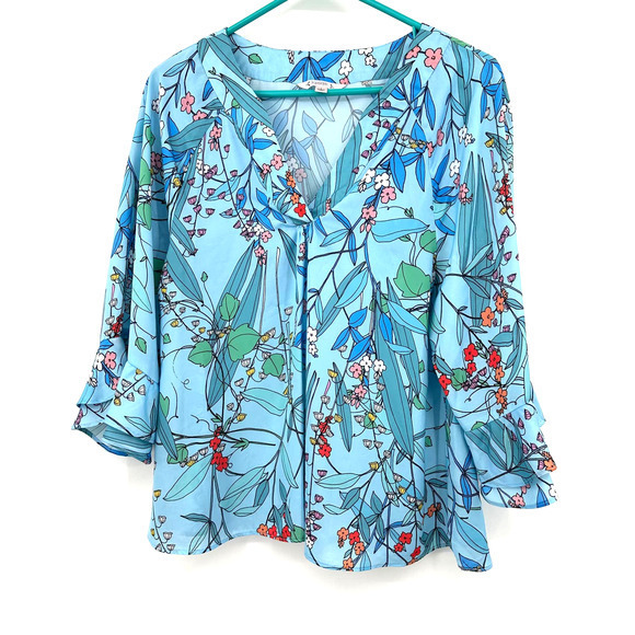 Nanette Nanette Lepore size small blouse pullover light blue floral - Picture 1 of 7